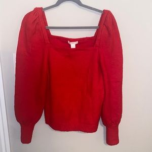 Red Cropped Square Neck Sweater